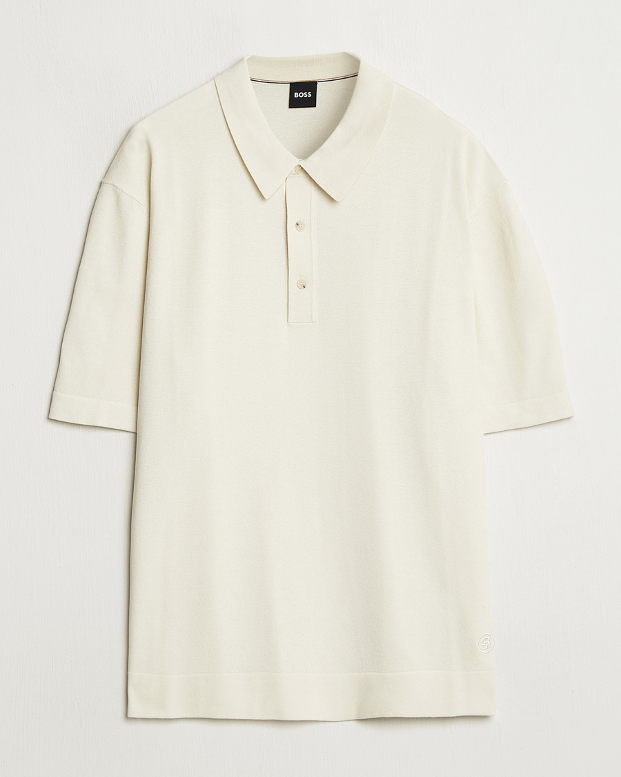 Hombres | Polos | BOSS BLACK | Jervasoni Cotton/Silk Knitted Polo Open White