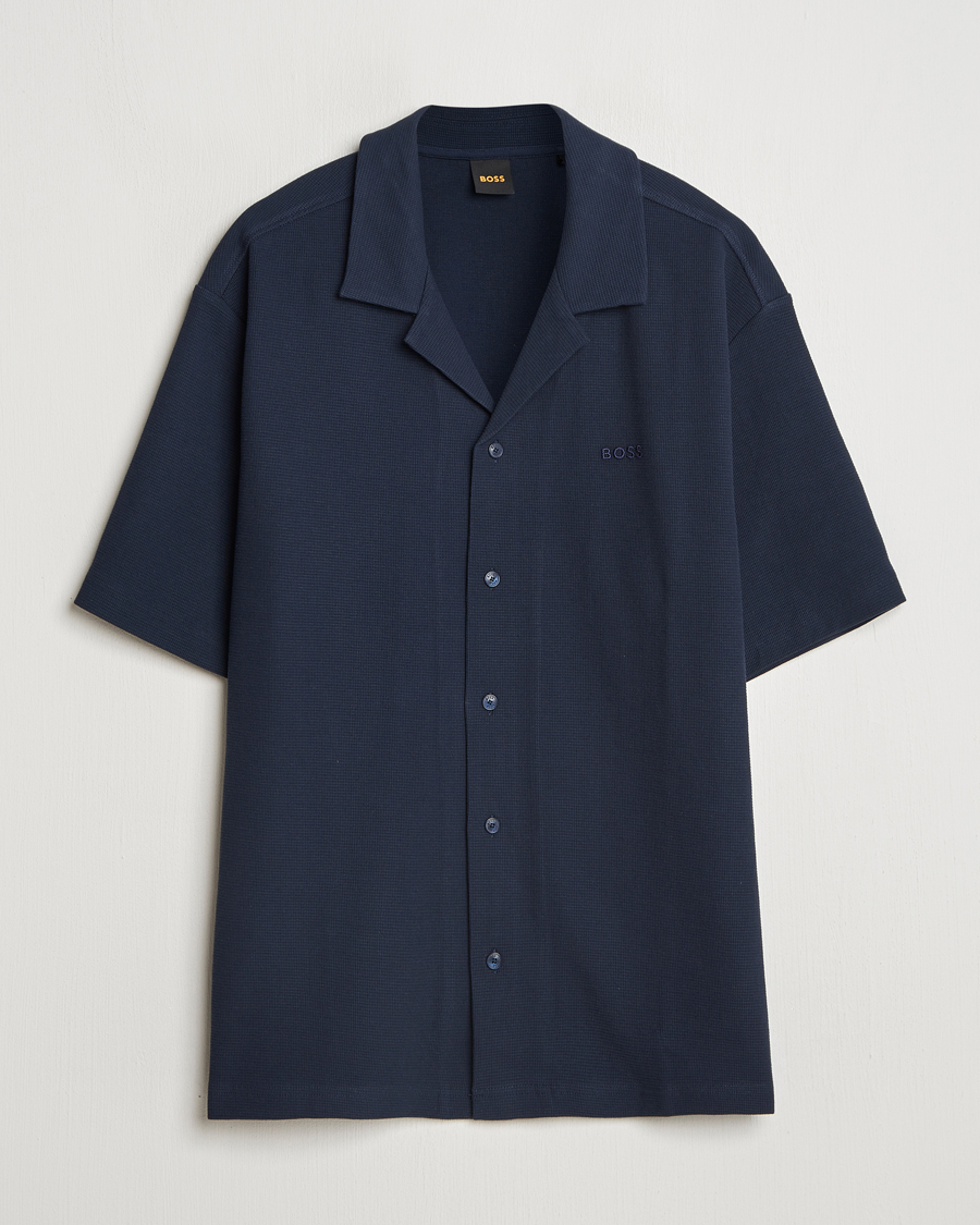 Hombres | Camisas | BOSS ORANGE | Waffle Short Sleeve Shirt Dark Blue