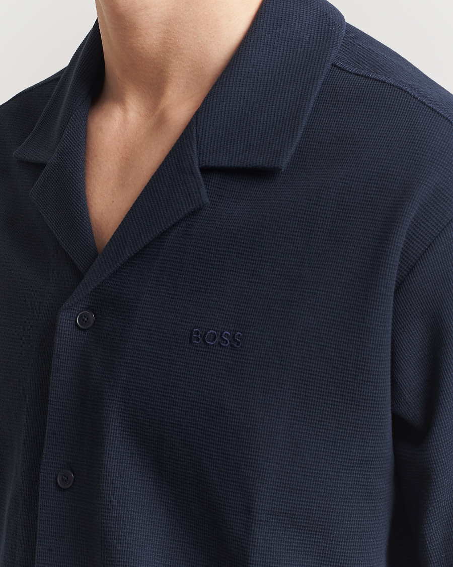 Hombres | Camisas | BOSS ORANGE | Waffle Short Sleeve Shirt Dark Blue