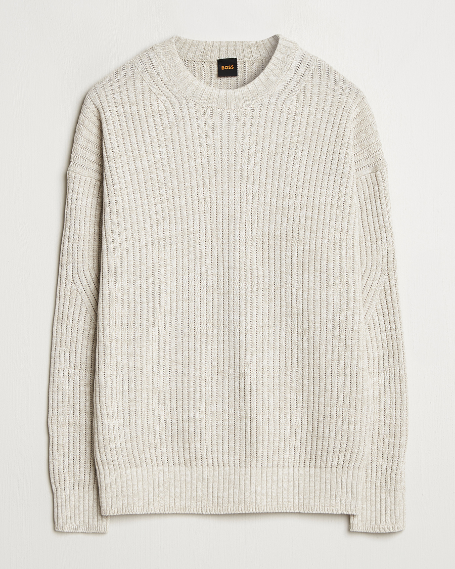Hombres | Jerséis y prendas de punto | BOSS ORANGE | Kesca Knitted Sweater Light Beige