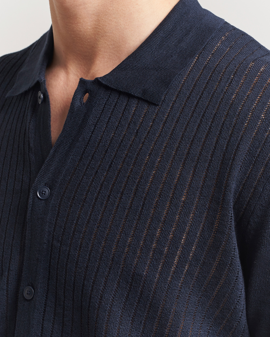 Hombres | Camisas | BOSS ORANGE | Kamicino Knitted Short Sleeve Shirt Dark Blue