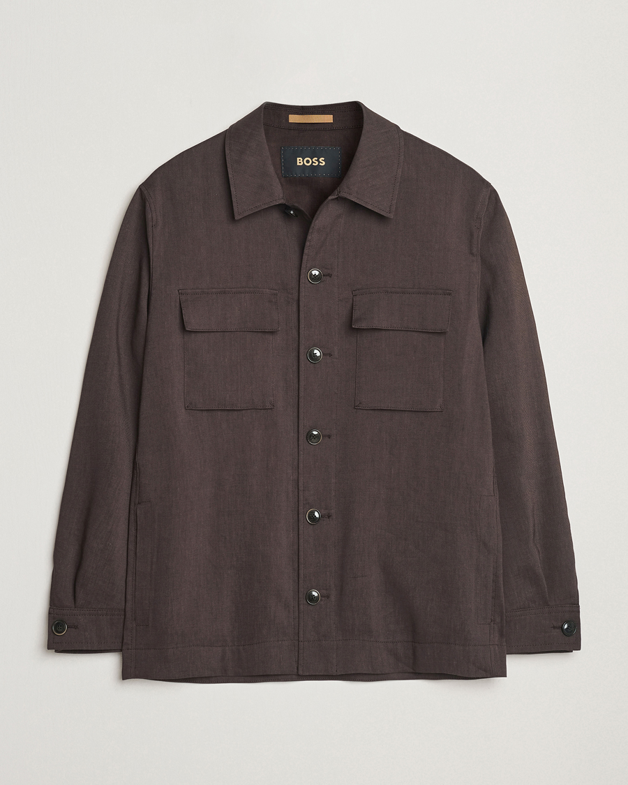 Hombres | Abrigos y chaquetas | BOSS CAMEL | Corvin Linen Shirt Jacket Dark Brown