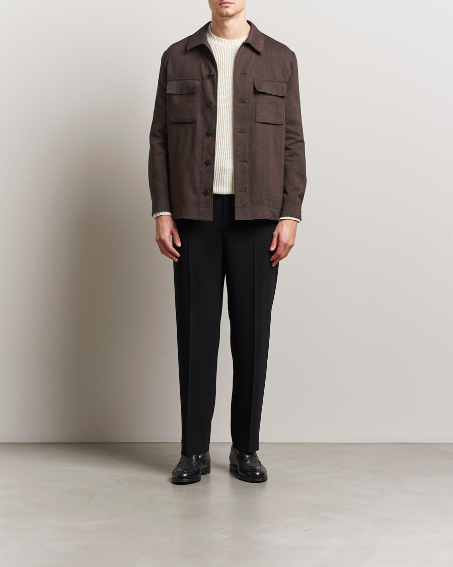 Hombres | Abrigos y chaquetas | BOSS CAMEL | Corvin Linen Shirt Jacket Dark Brown