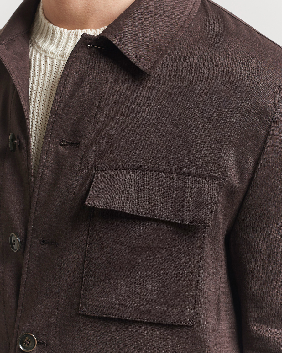 Hombres | Abrigos y chaquetas | BOSS CAMEL | Corvin Linen Shirt Jacket Dark Brown