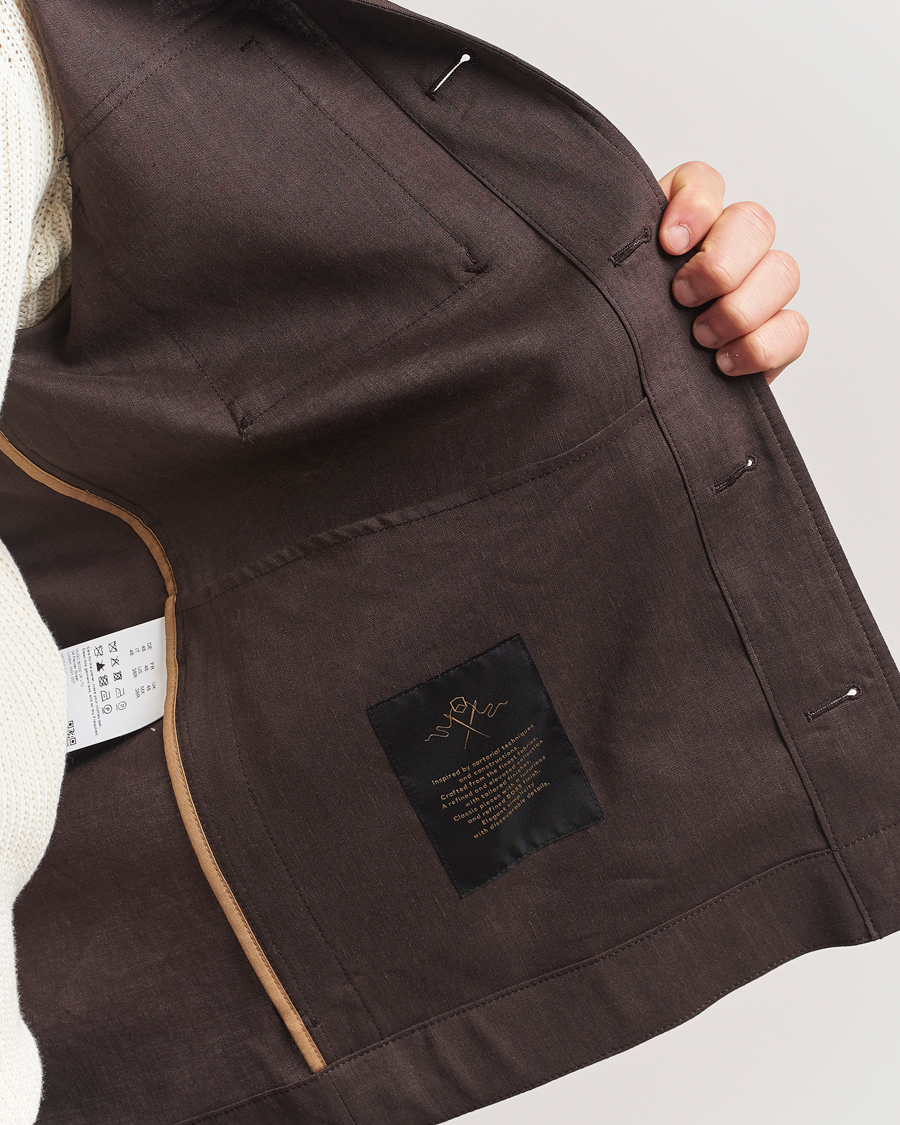 Hombres | Abrigos y chaquetas | BOSS CAMEL | Corvin Linen Shirt Jacket Dark Brown