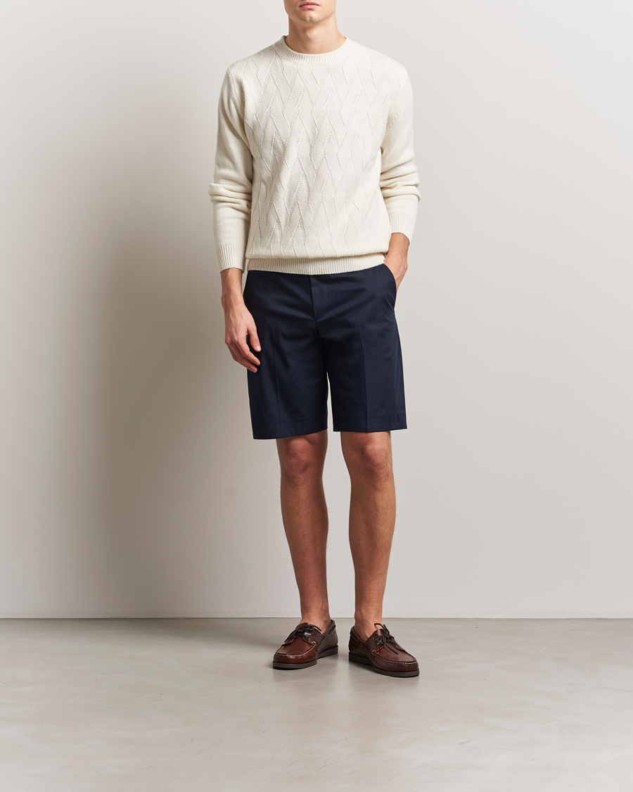 Hombres | Pantalones cortos | BOSS CAMEL | Peet Cotton Pleated Shorts Dark Blue