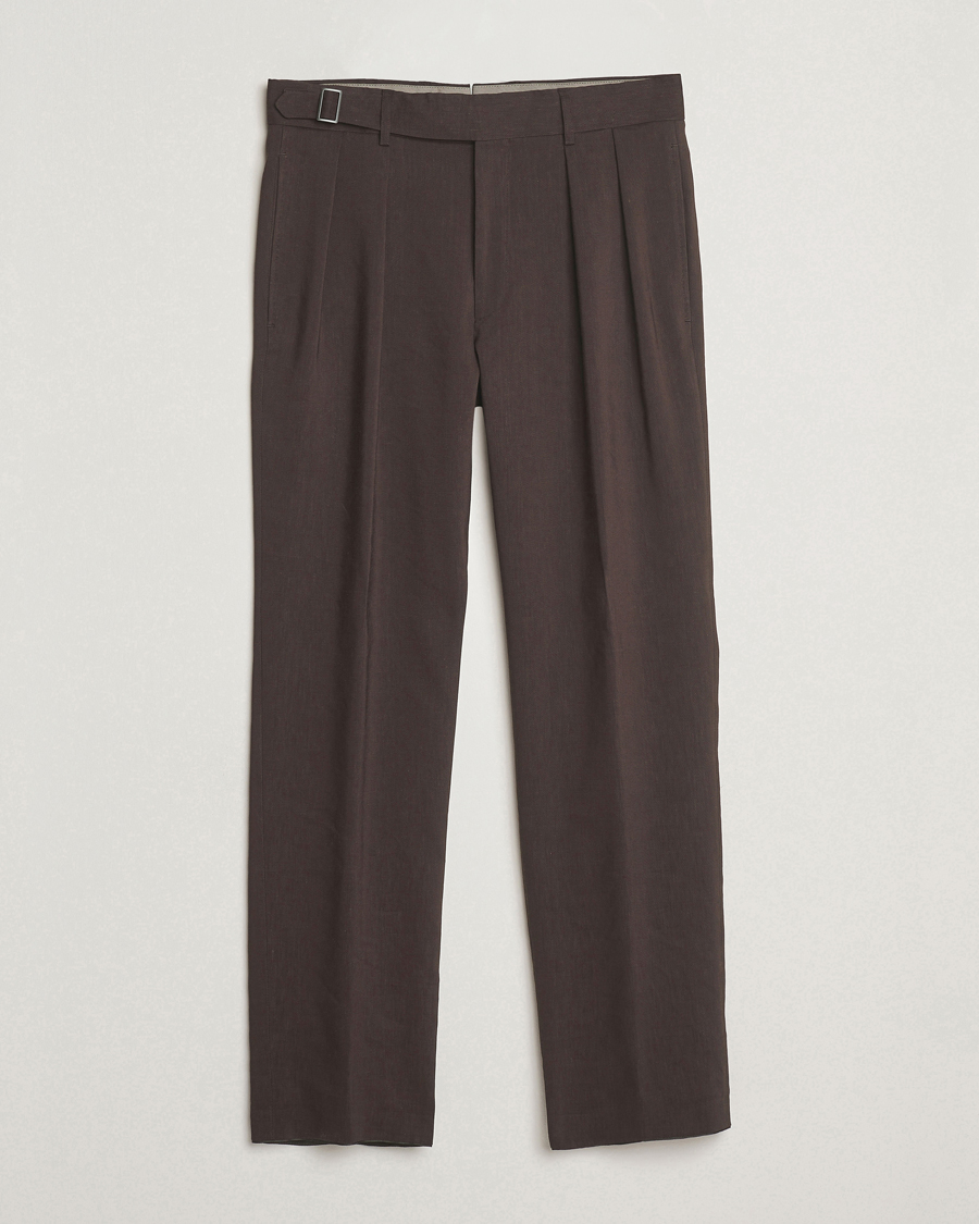 Hombres | Pantalones | BOSS CAMEL | Port Linen Double Pleated Trousers Dark Brown