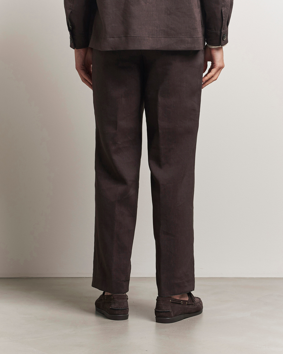 Hombres | Pantalones | BOSS CAMEL | Port Linen Double Pleated Trousers Dark Brown