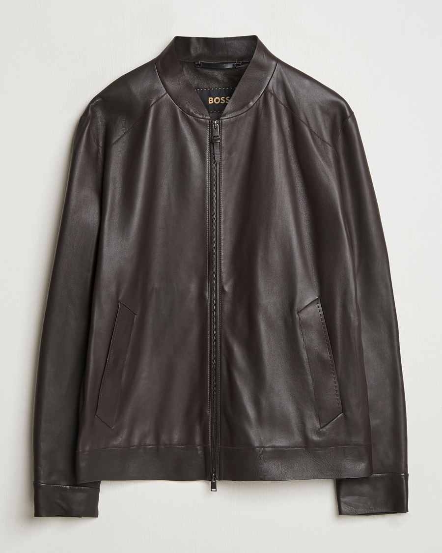 Hombres | Abrigos y chaquetas | BOSS CAMEL | Maiverse Leather Jacket Dark Brown