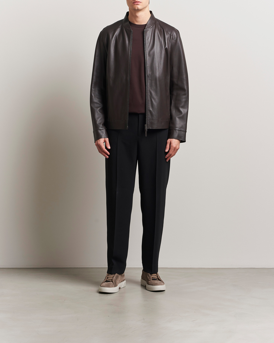 Hombres | Abrigos y chaquetas | BOSS CAMEL | Maiverse Leather Jacket Dark Brown