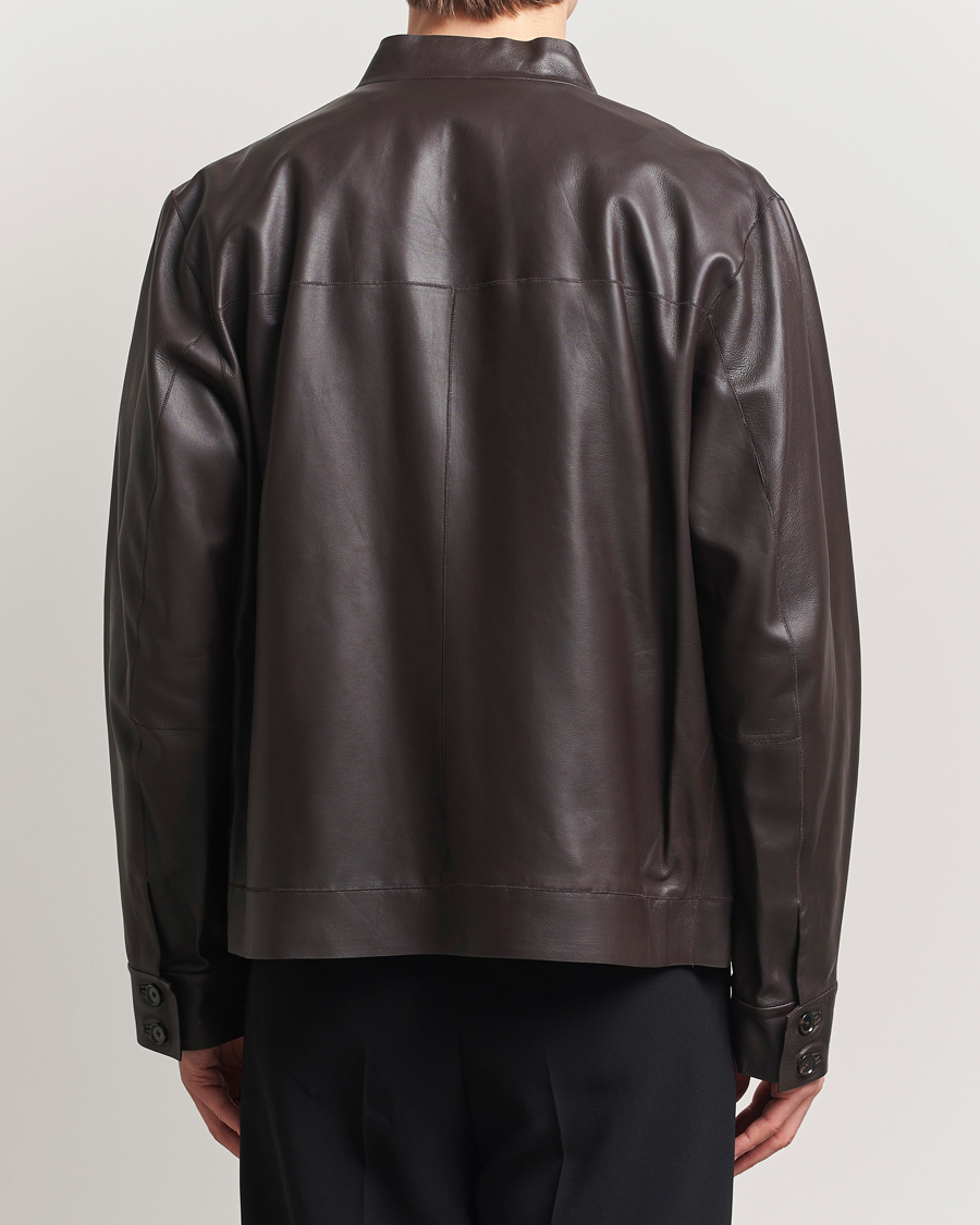 Hombres | Abrigos y chaquetas | BOSS CAMEL | Maiverse Leather Jacket Dark Brown