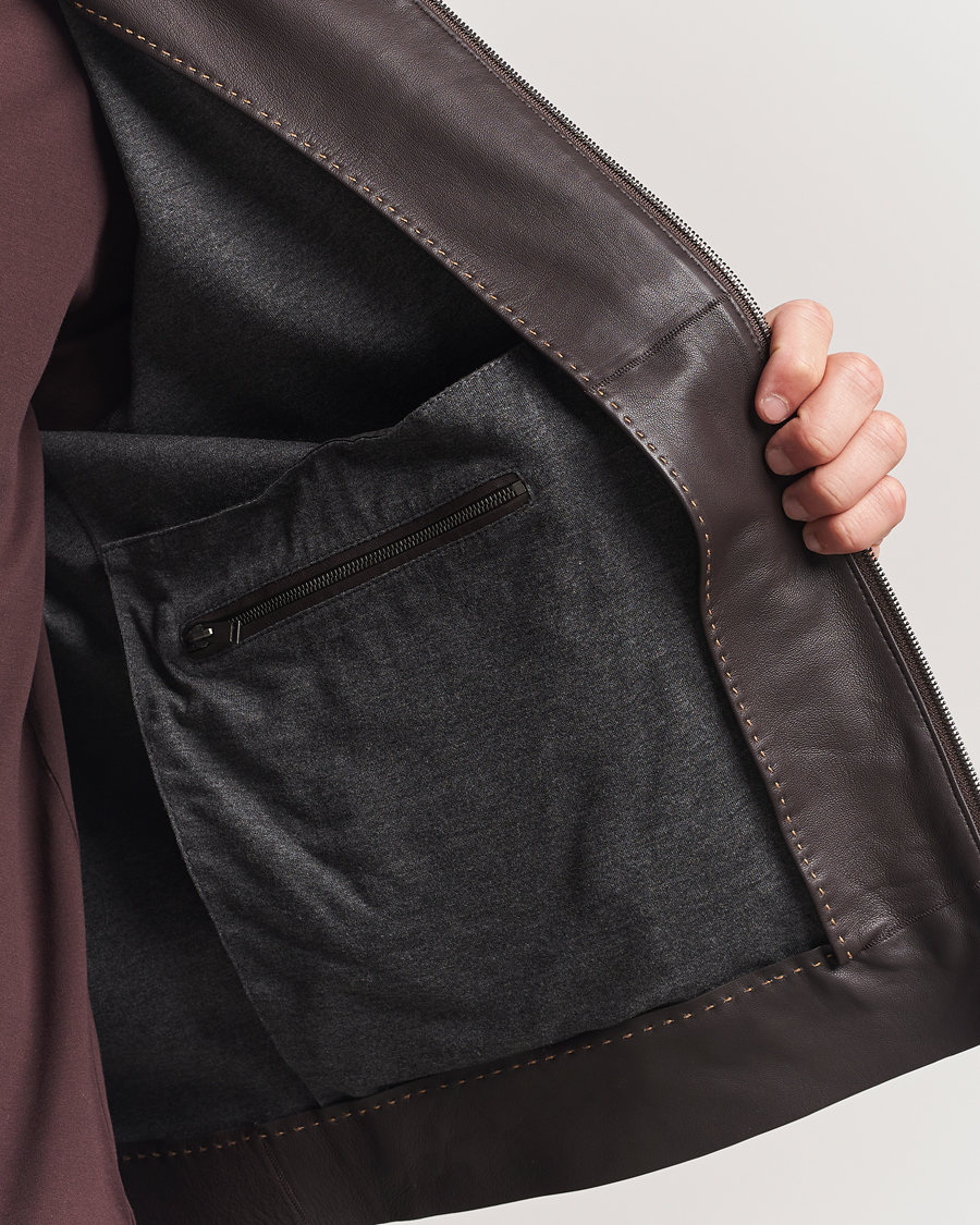 Hombres | Abrigos y chaquetas | BOSS CAMEL | Maiverse Leather Jacket Dark Brown