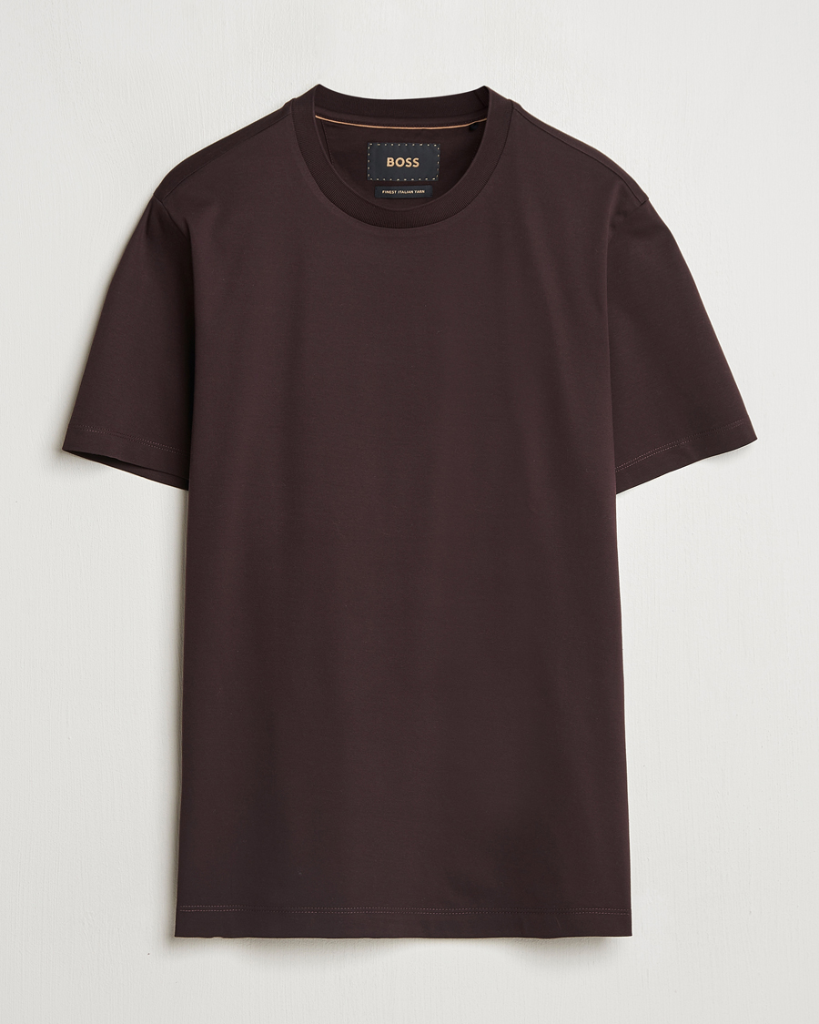 Hombres | Camisetas | BOSS CAMEL | Tesar Cotton Knitted T-Shirt Dark Brown