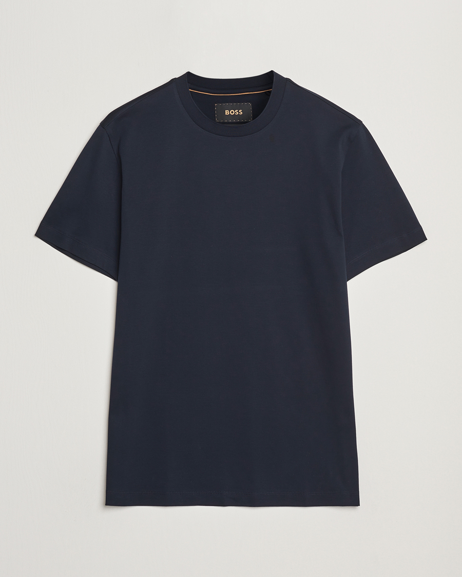 Hombres | Camisetas | BOSS CAMEL | Tesar Cotton Knitted T-Shirt Dark Blue