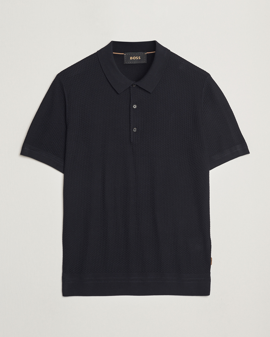 Hombres | Polos | BOSS CAMEL | Jeffrey Silk Knitted Polo Dark Blue