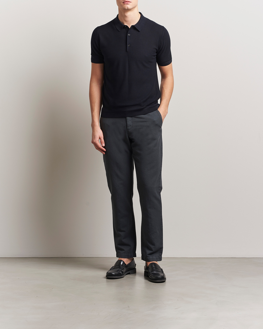 Hombres | Polos | BOSS CAMEL | Jeffrey Silk Knitted Polo Dark Blue