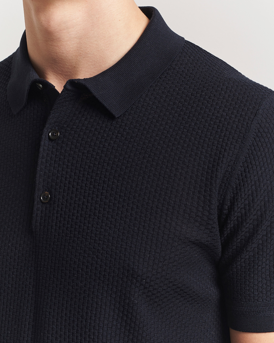 Hombres | Polos | BOSS CAMEL | Jeffrey Silk Knitted Polo Dark Blue