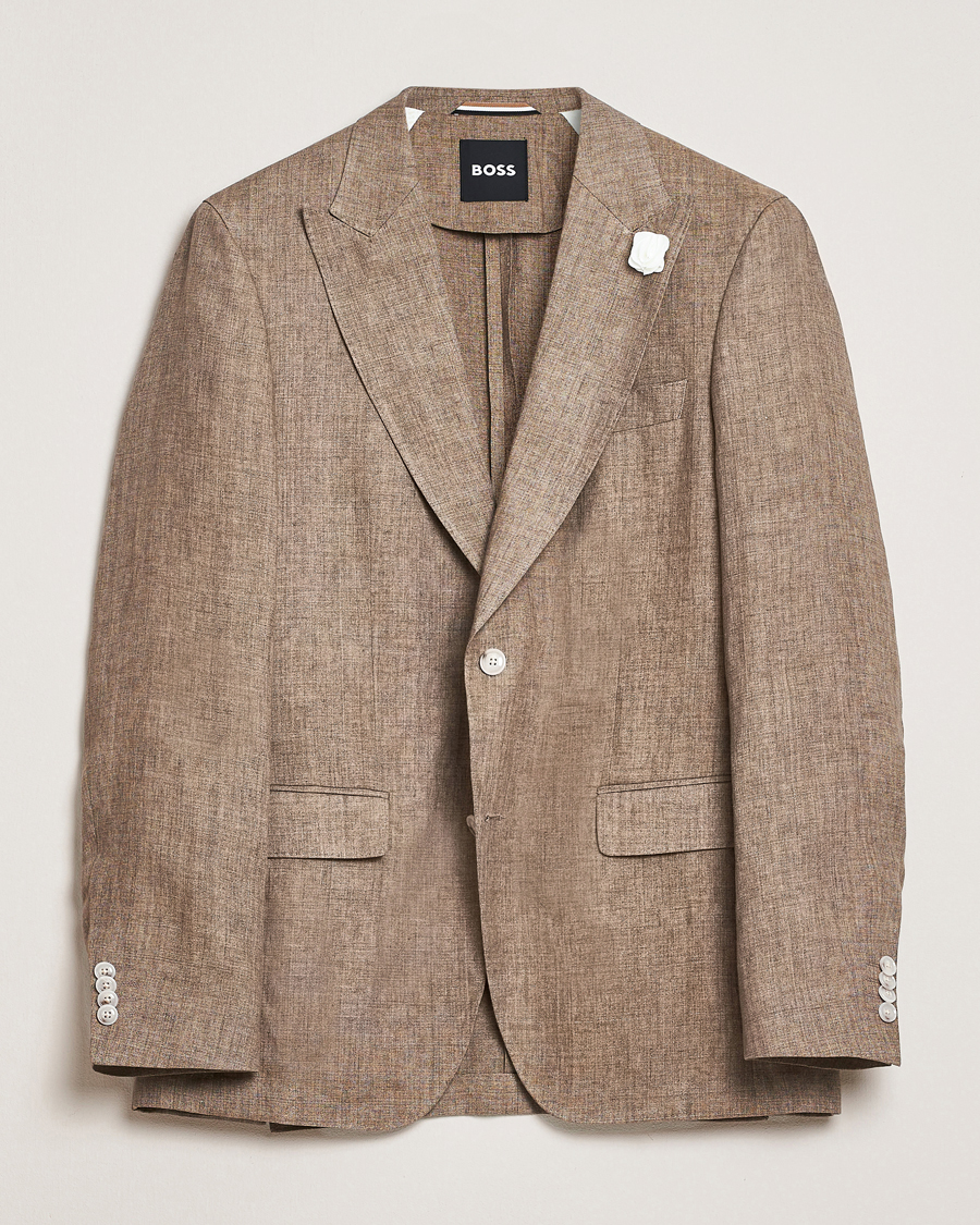 Hombres | Blazers | BOSS BLACK | Huge Linen Peak Lapel Blazer Dark Brown