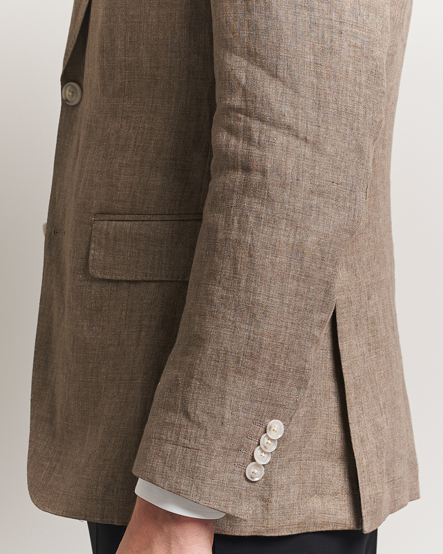 Hombres | Blazers | BOSS BLACK | Huge Linen Peak Lapel Blazer Dark Brown