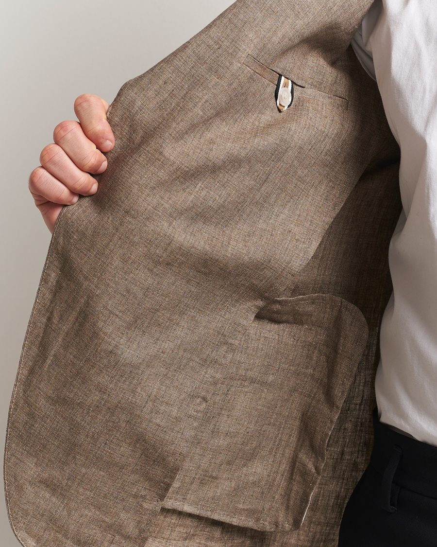 Hombres | Blazers | BOSS BLACK | Huge Linen Peak Lapel Blazer Dark Brown