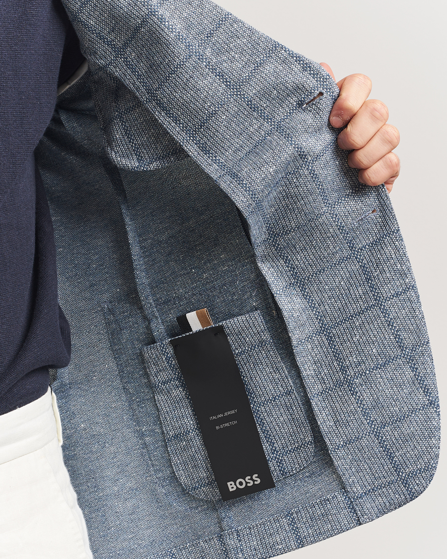 Hombres | Blazers | BOSS BLACK | Hanry Checked Jersey Patch Pocket Blazer Light Blue