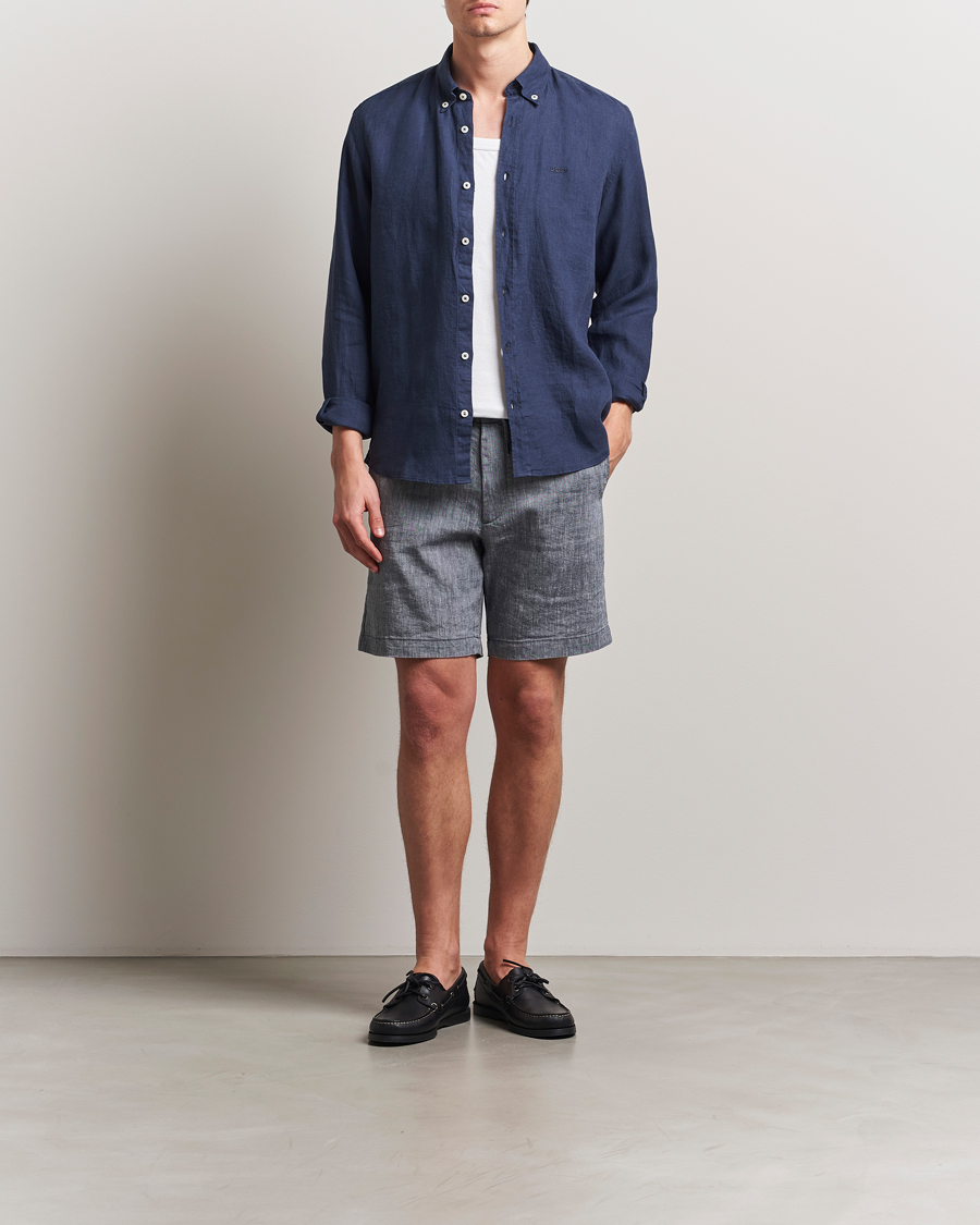 Hombres | Pantalones cortos | BOSS BLACK | Kane Linen/Cotton Drawstring Shorts Dark Blue