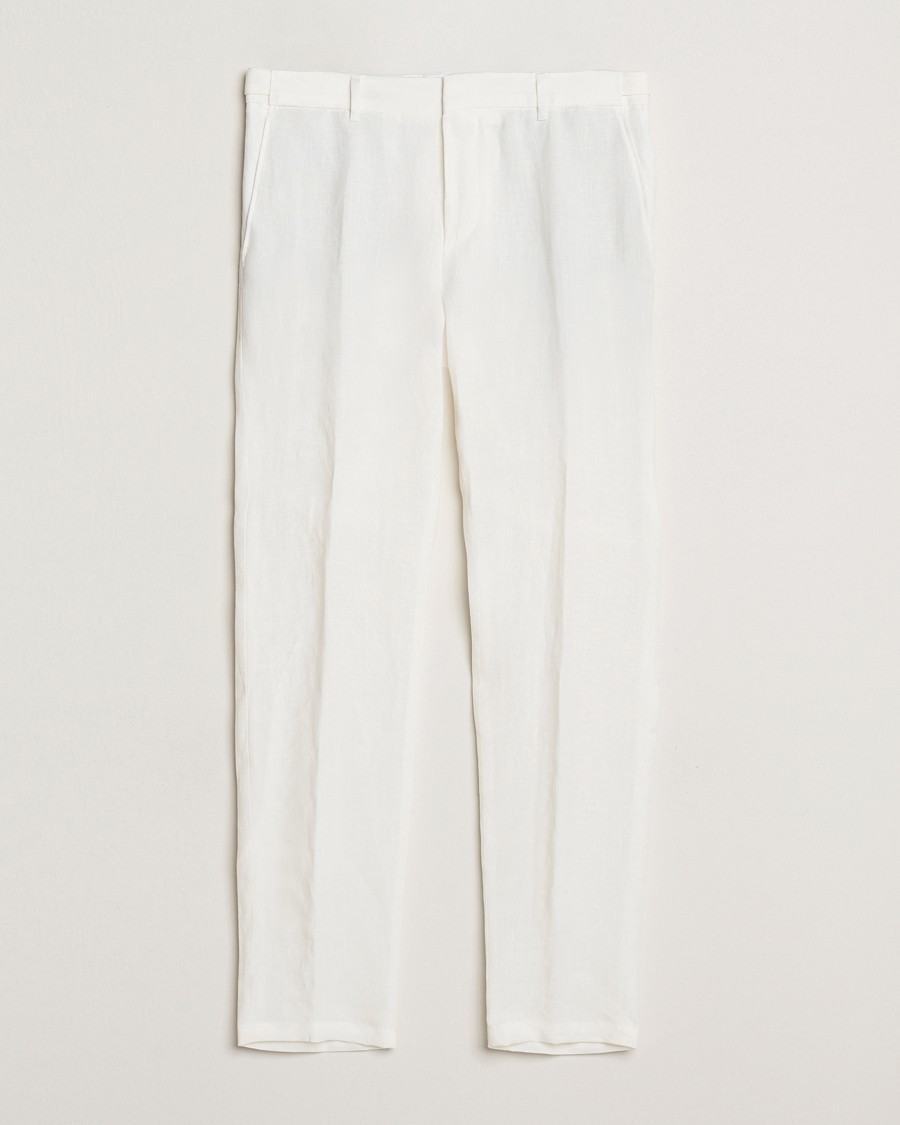 Hombres | Pantalones | BOSS BLACK | Genius Pleated Linen Trousers White