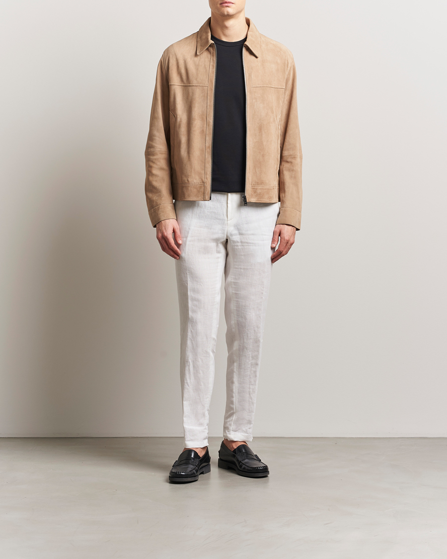 Hombres | Pantalones | BOSS BLACK | Genius Pleated Linen Trousers White
