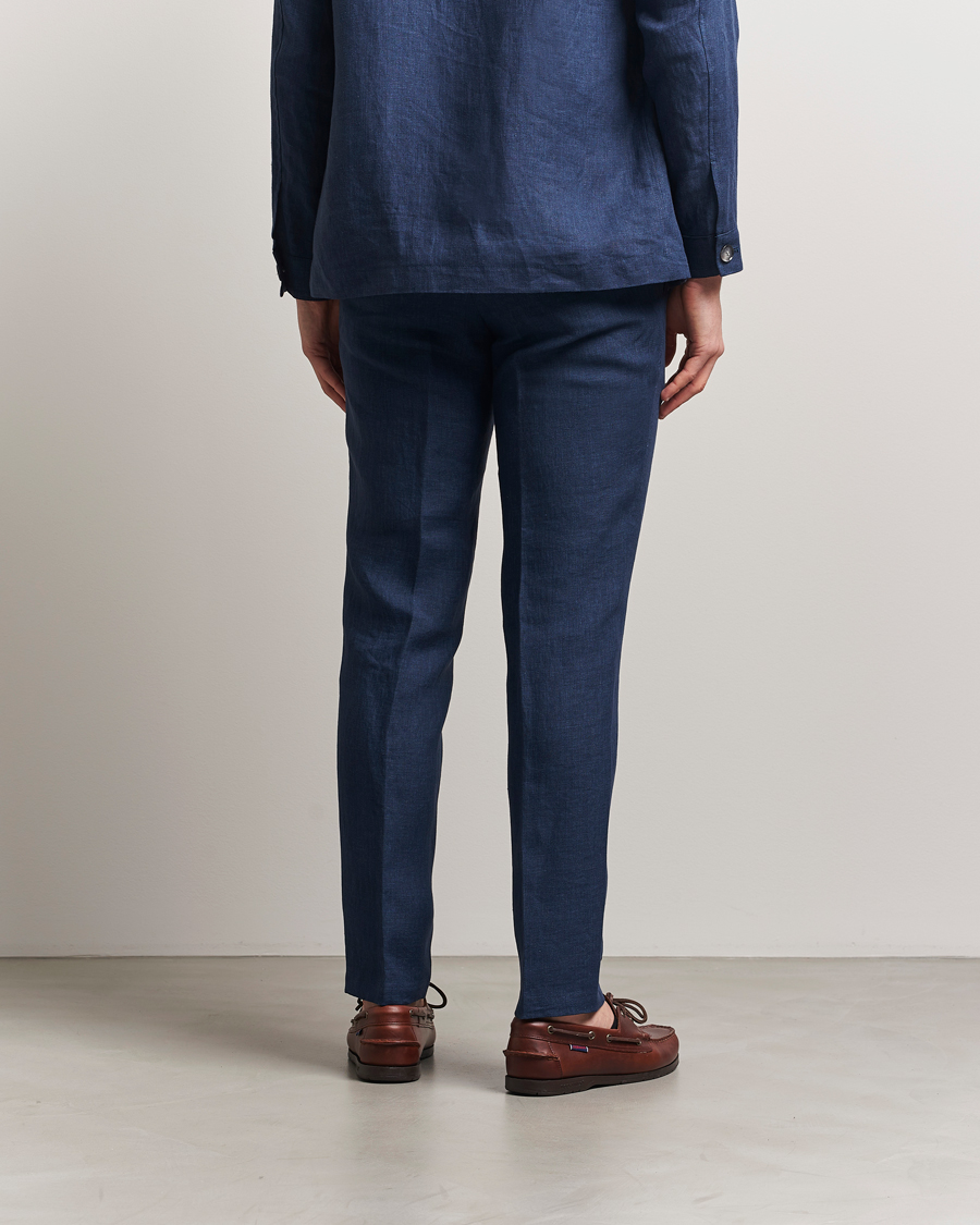 Hombres | Pantalones | BOSS BLACK | Genius Pleated Linen Trousers Dark Blue