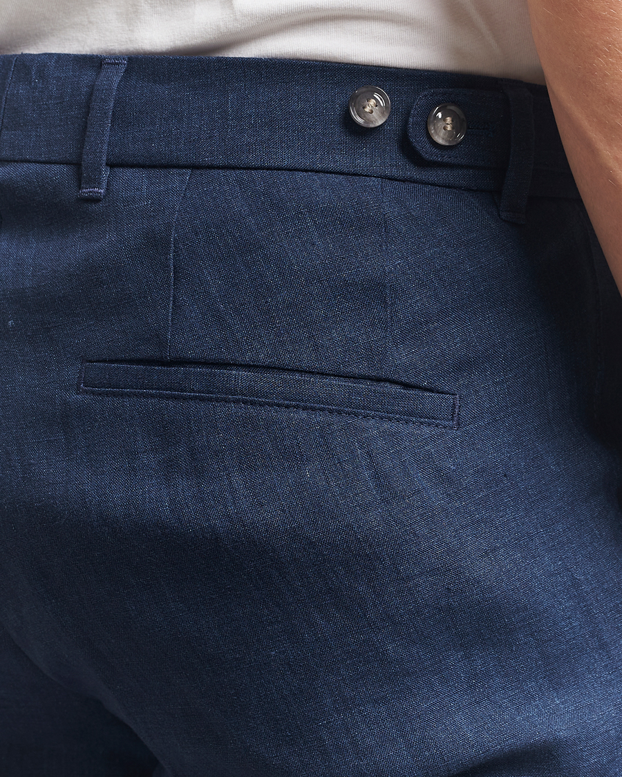 Hombres | Pantalones | BOSS BLACK | Genius Pleated Linen Trousers Dark Blue