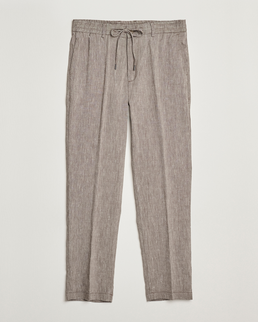 Hombres | Pantalones | BOSS BLACK | Kane Linen Blend Drawstring Trousers Dark Brown