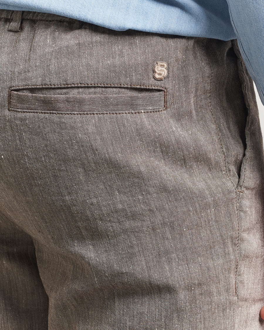Hombres | Pantalones | BOSS BLACK | Kane Linen Blend Drawstring Trousers Dark Brown