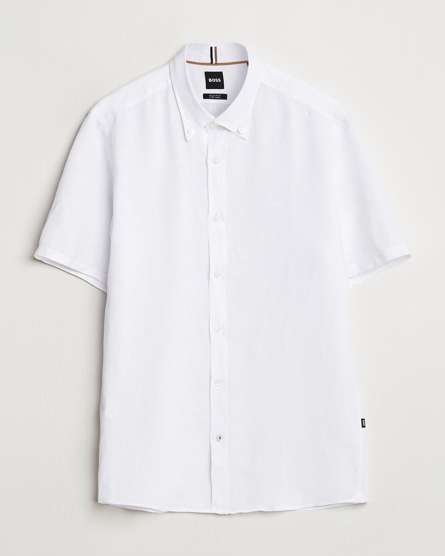 Hombres | Camisas | BOSS BLACK | Liam Linen Short Sleeve Shirt White