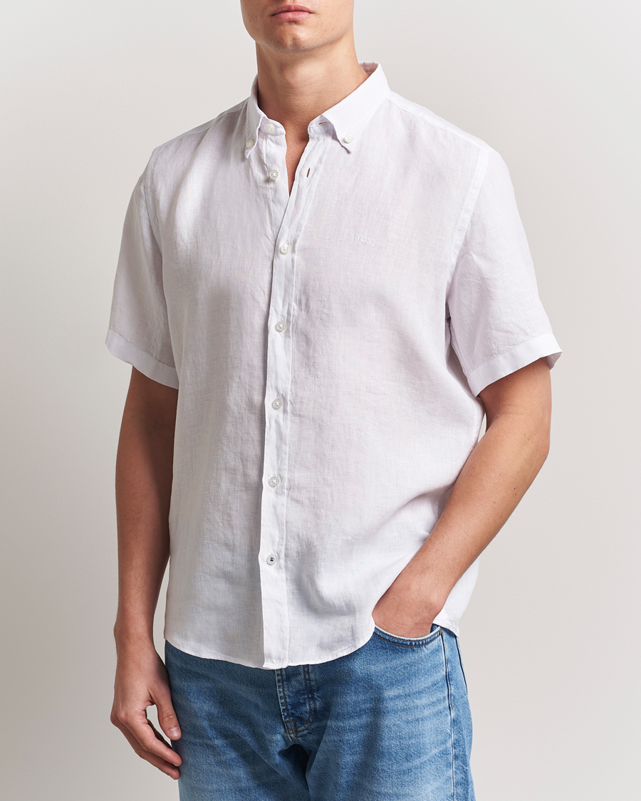 Hombres | Camisas | BOSS BLACK | Liam Linen Short Sleeve Shirt White