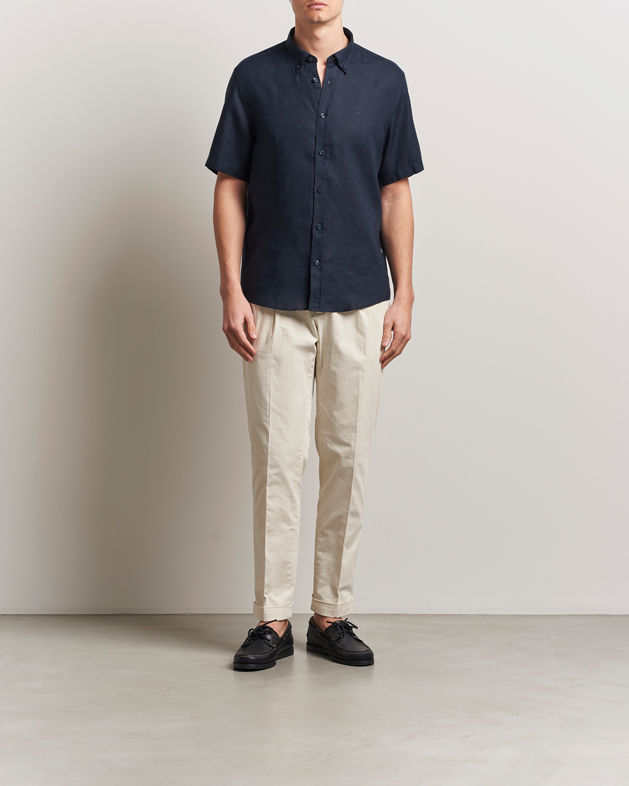 Hombres | Camisas | BOSS BLACK | Liam Linen Short Sleeve Shirt Dark Blue