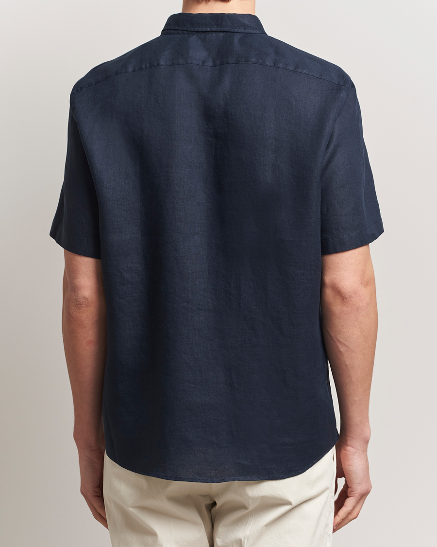 Hombres | Camisas | BOSS BLACK | Liam Linen Short Sleeve Shirt Dark Blue