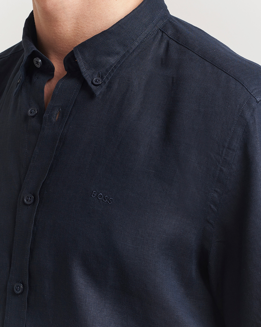 Hombres | Camisas | BOSS BLACK | Liam Linen Short Sleeve Shirt Dark Blue