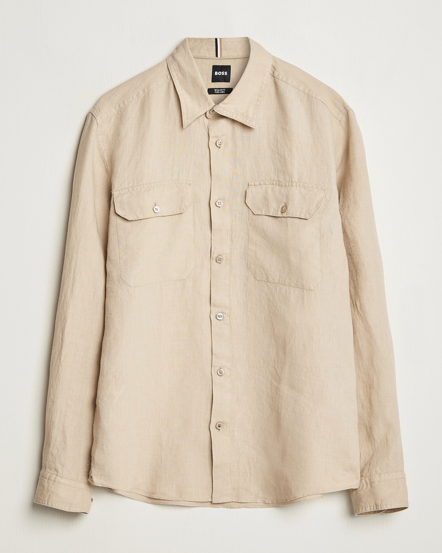 Hombres | Camisas | BOSS BLACK | Liam Linen Pocket Overshirt Light Beige