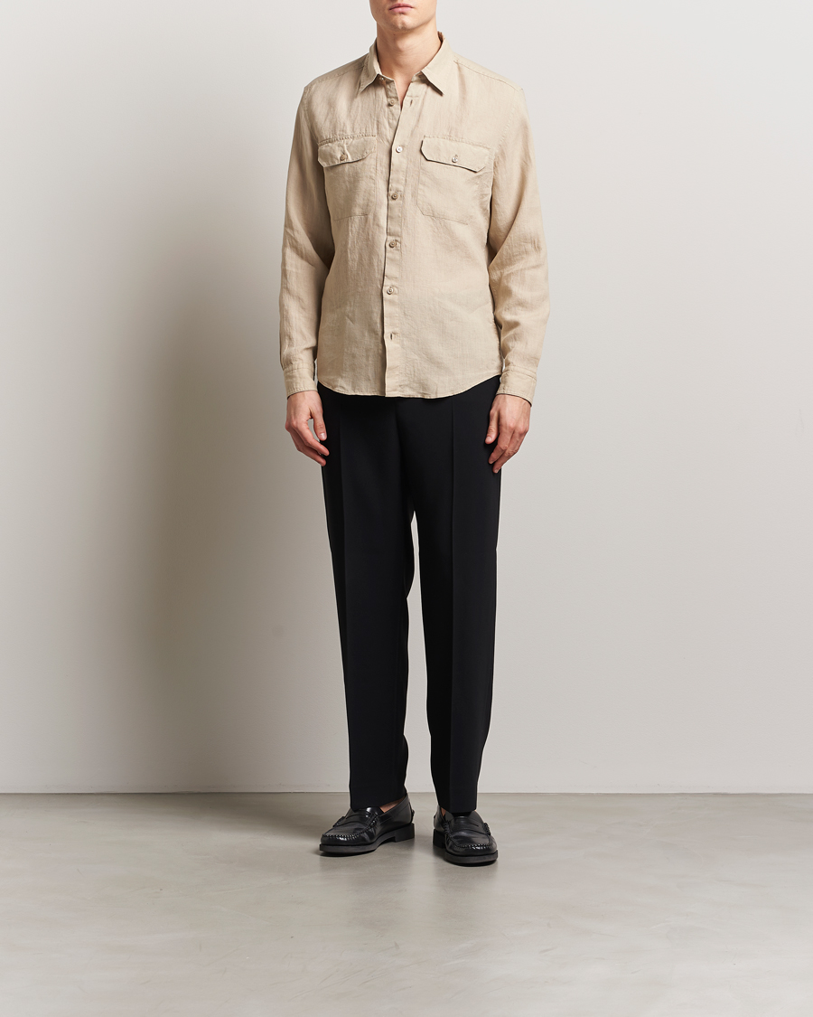 Hombres | Camisas | BOSS BLACK | Liam Linen Pocket Overshirt Light Beige