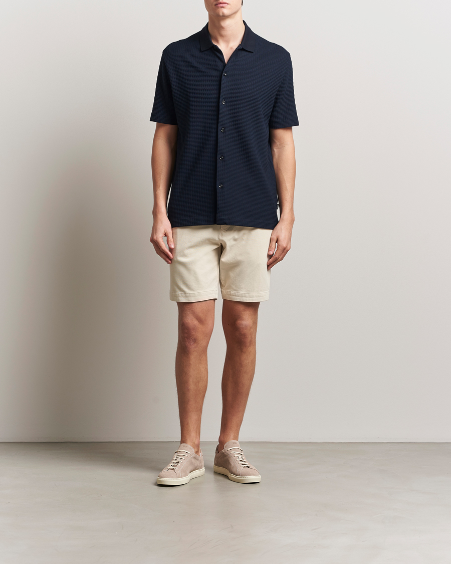 Hombres | Camisas | BOSS BLACK | Palladio Knitted Short Sleeve Shirt Dark Blue