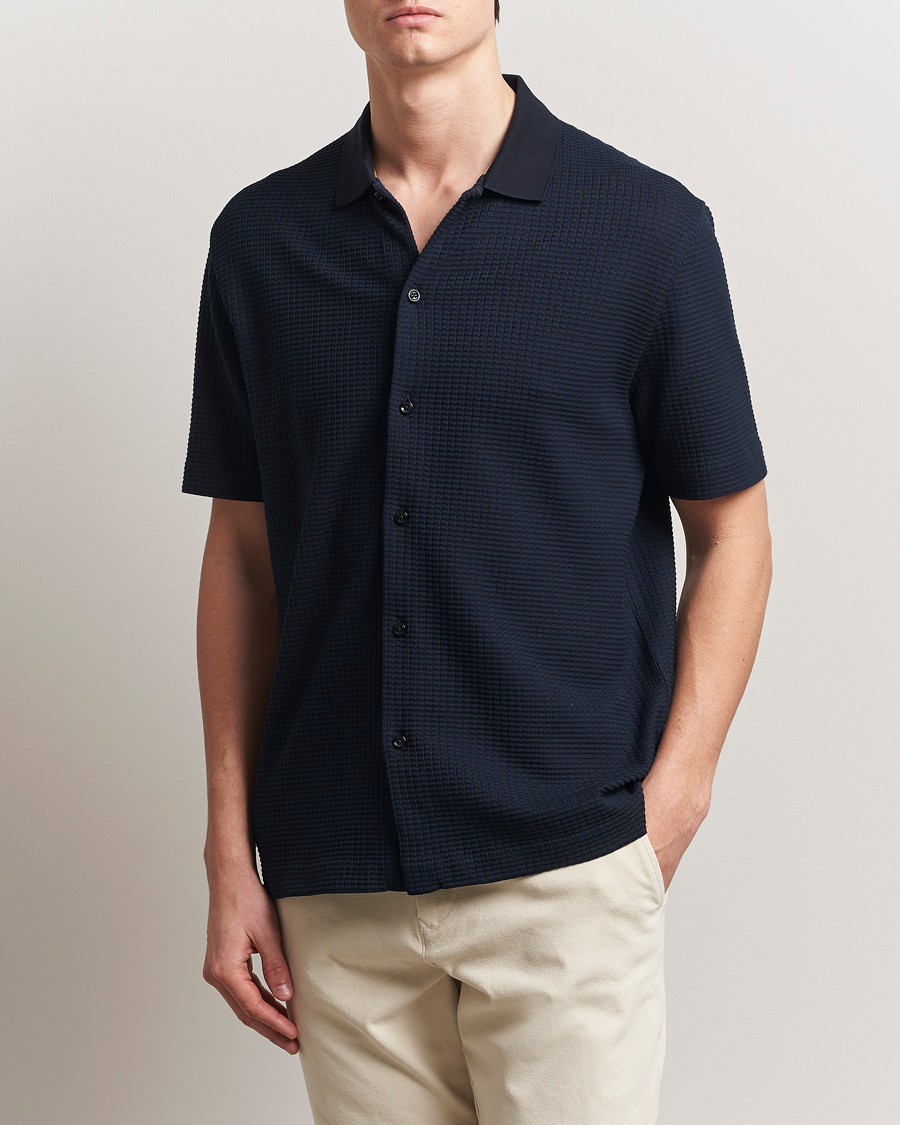 Hombres | Camisas | BOSS BLACK | Palladio Knitted Short Sleeve Shirt Dark Blue