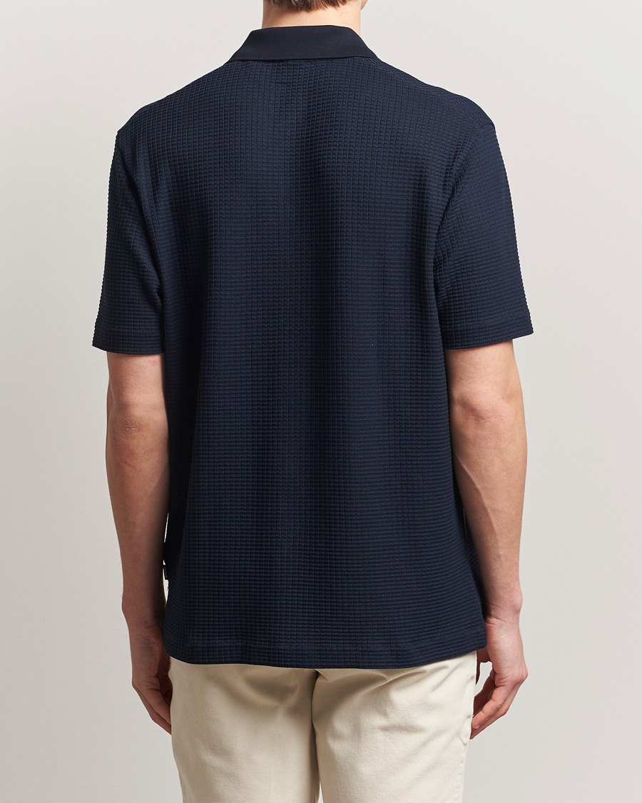 Hombres | Camisas | BOSS BLACK | Palladio Knitted Short Sleeve Shirt Dark Blue