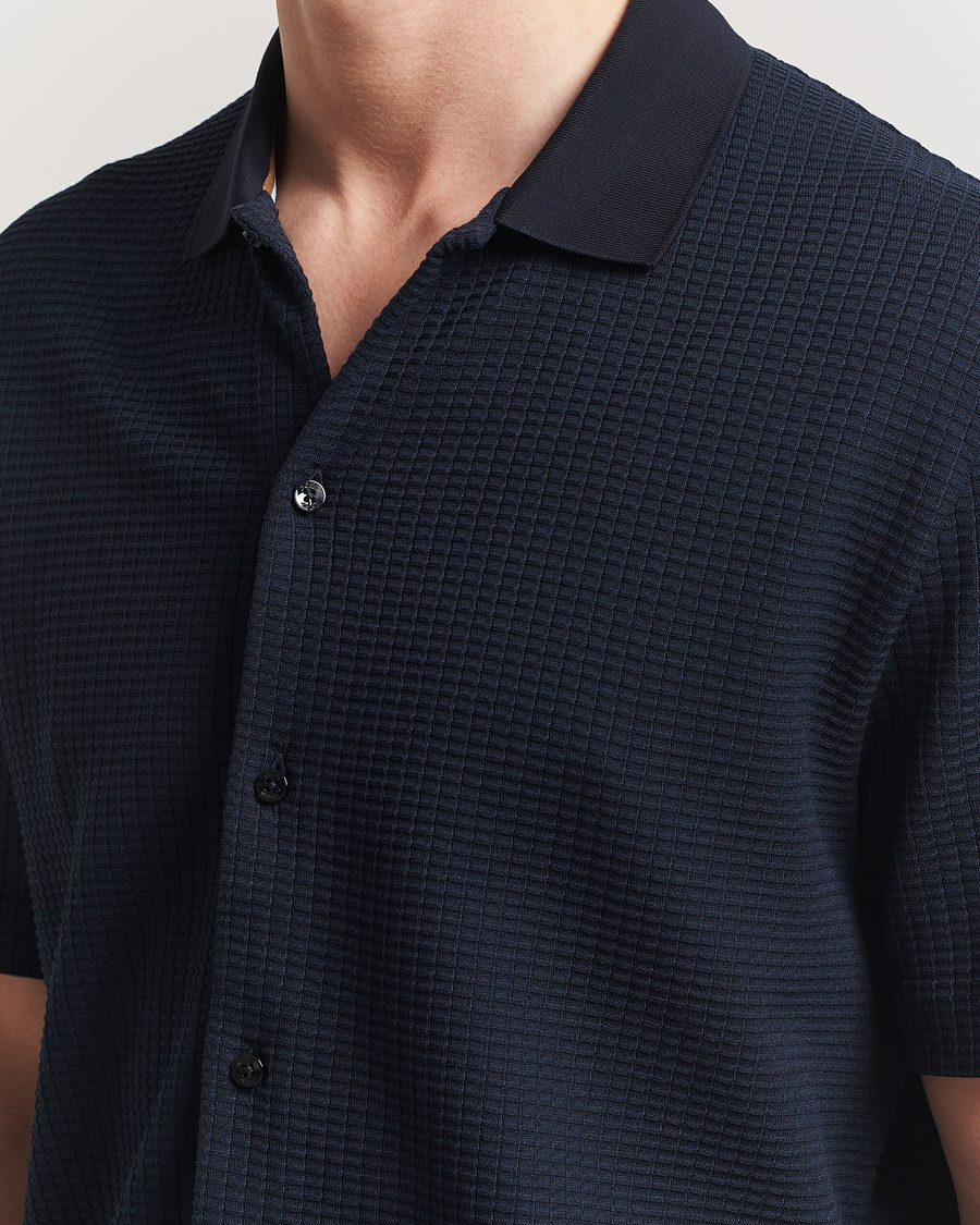 Hombres | Camisas | BOSS BLACK | Palladio Knitted Short Sleeve Shirt Dark Blue