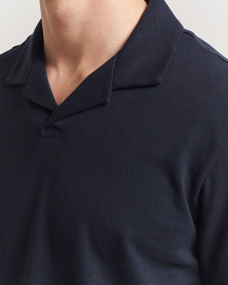 Hombres | Polos | BOSS BLACK | Ponti Cotton/Linen Open Collar Polo Dark Blue