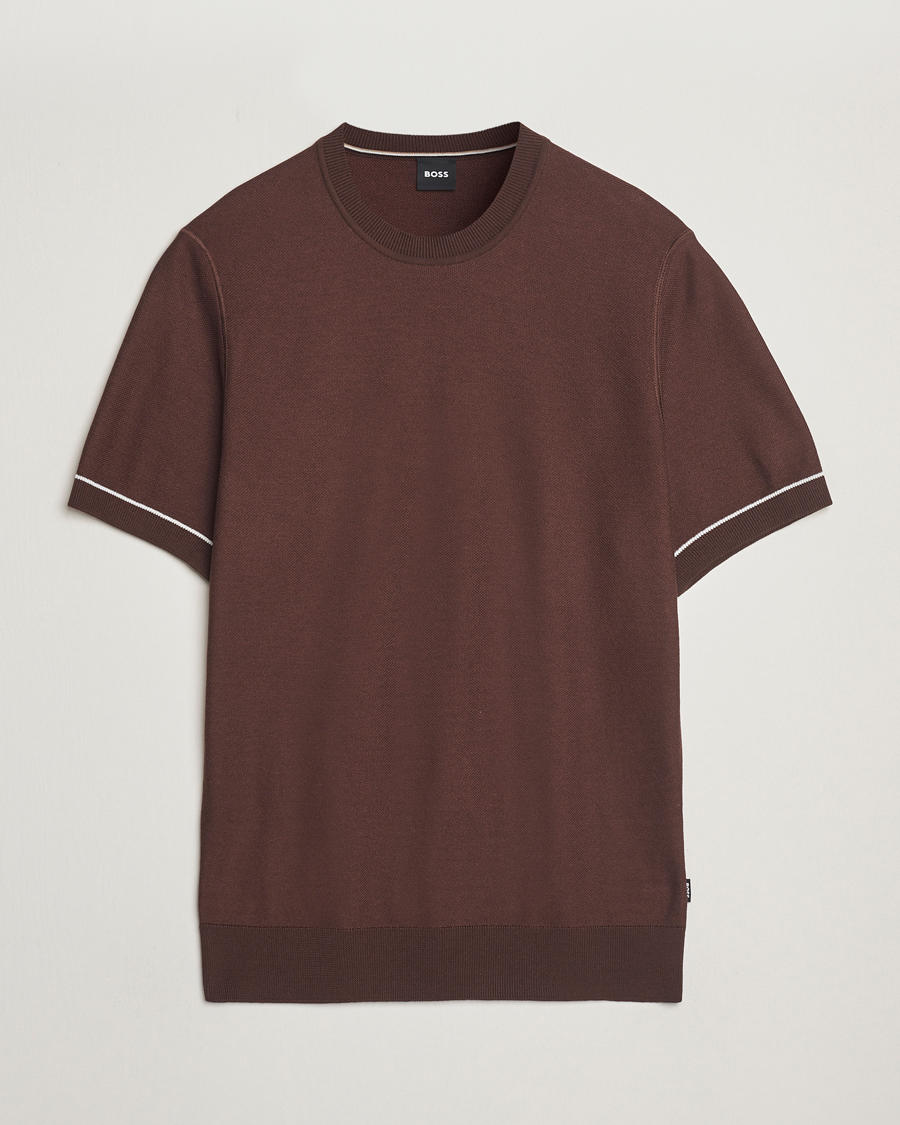 Hombres | Camisetas | BOSS BLACK | Jianfranco Cotton/Viscose Knitted T-Shirt Dark Brown