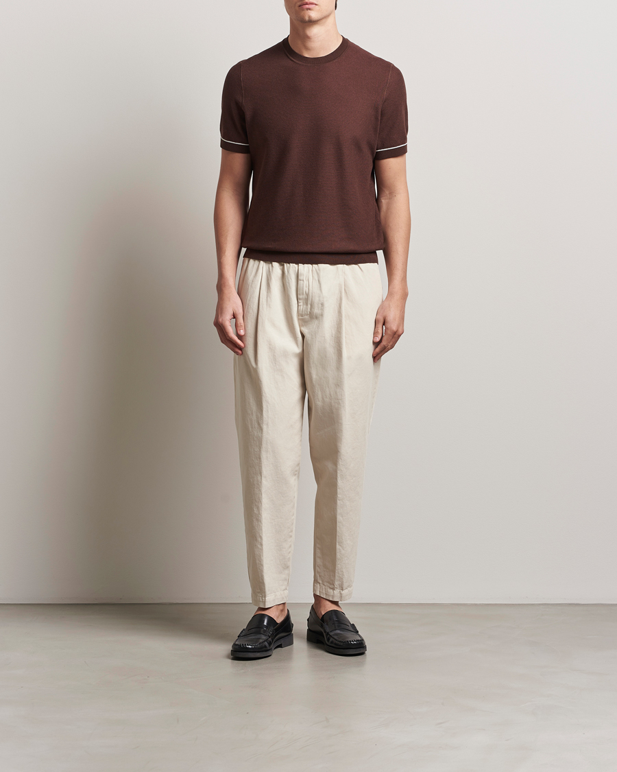 Hombres | Camisetas | BOSS BLACK | Jianfranco Cotton/Viscose Knitted T-Shirt Dark Brown