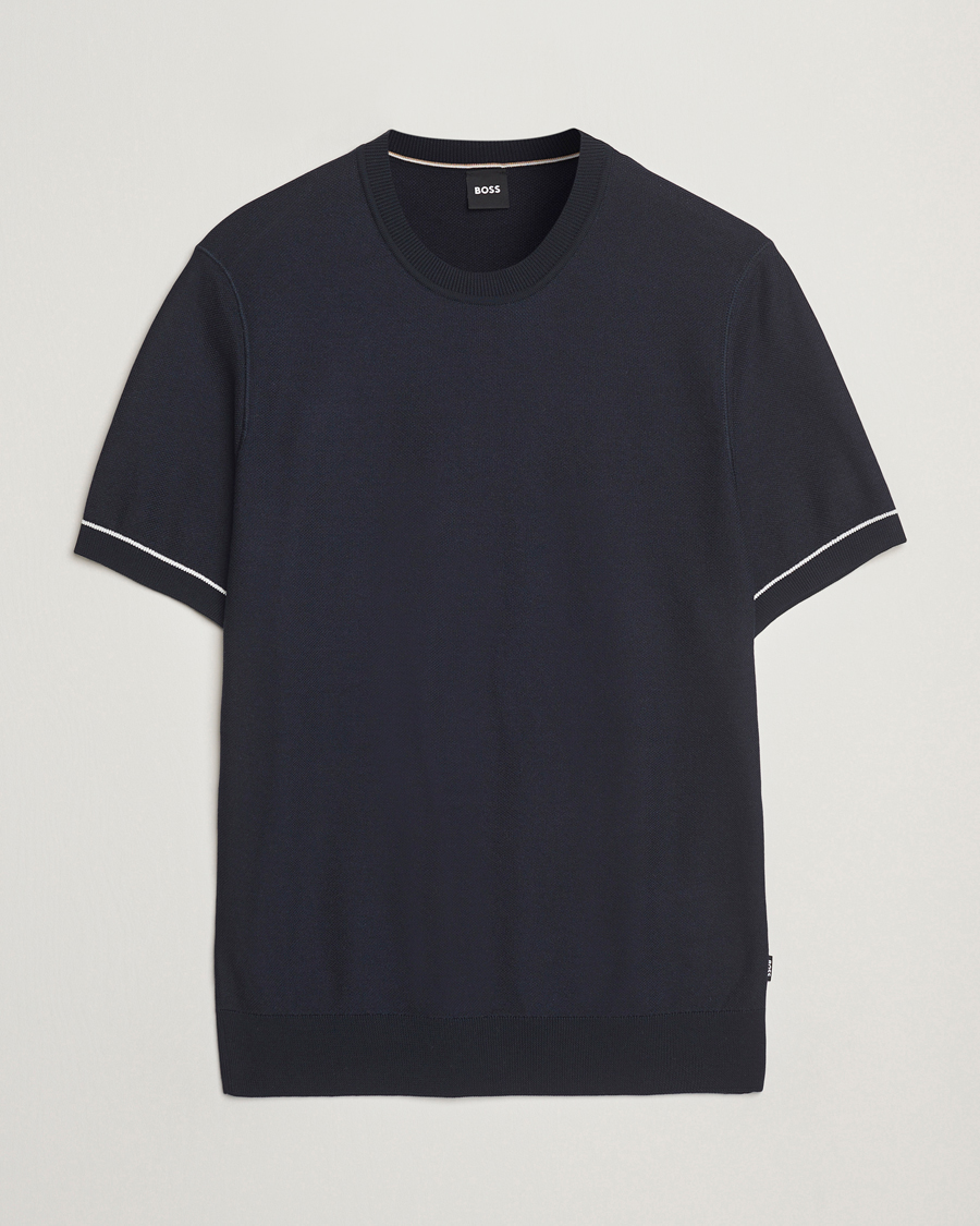 Hombres | Camisetas | BOSS BLACK | Jianfranco Cotton/Viscose Knitted T-Shirt Dark Blue