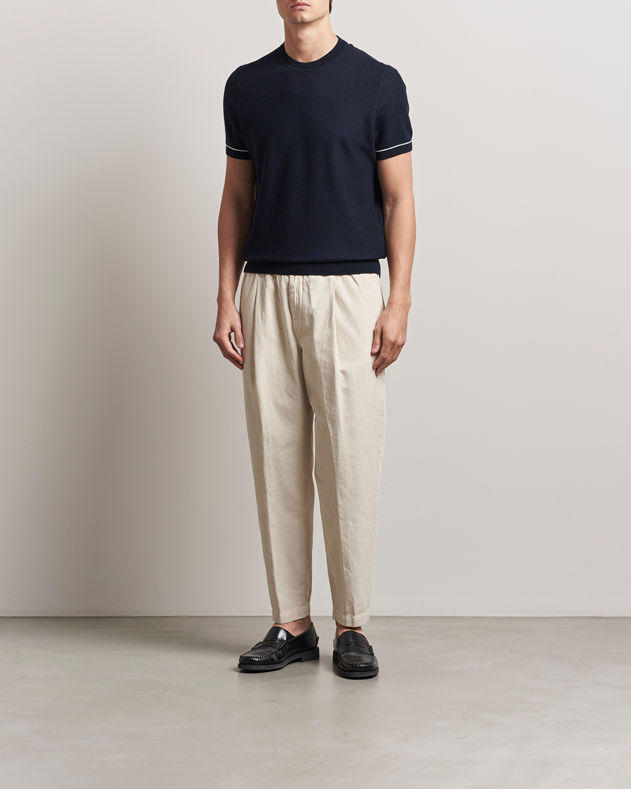 Hombres | Camisetas | BOSS BLACK | Jianfranco Cotton/Viscose Knitted T-Shirt Dark Blue