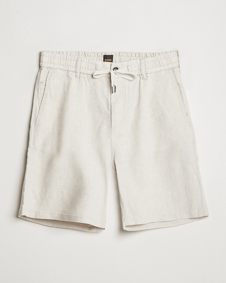 Hombres | Pantalones cortos | BOSS ORANGE | Tapered Linen Chino Drawstring Shorts Light Beige