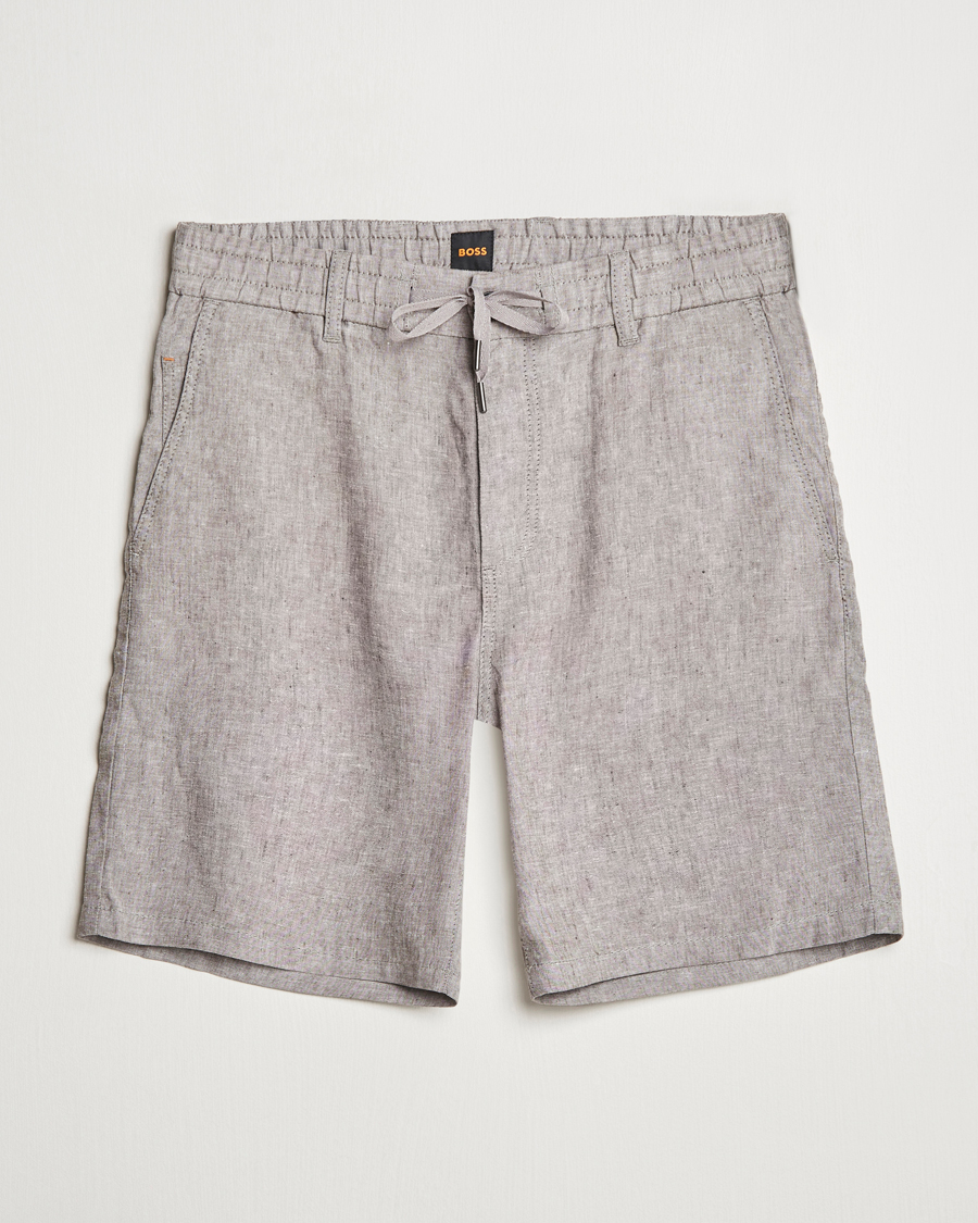 Hombres | Pantalones cortos | BOSS ORANGE | Tapered Linen Chino Drawstring Shorts Open Beige